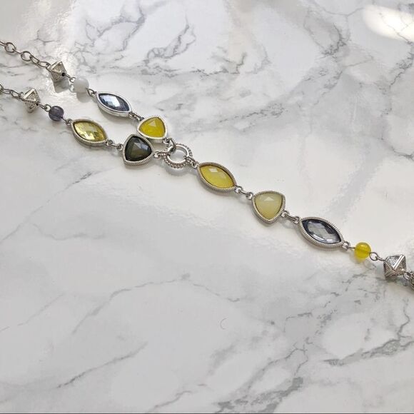 2/$30 Long Yellow Gray Tassel Necklace with dangle drop Earring Set - Picture 2 of 3